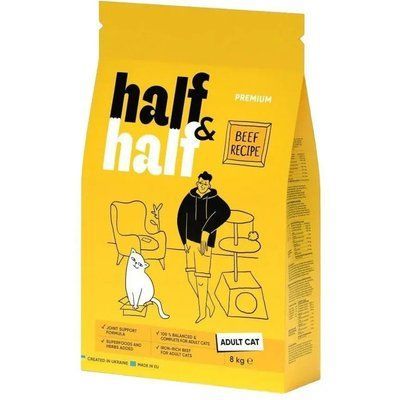 Сухой корм Half & Half для взрослых кошек с говядиной 8 кг 20857 фото