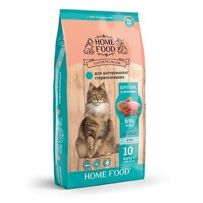 Сухий корм для дорослих кастрованих/стерилізованих котів Home Food з кроликом та журавлиною 10 кг HM0045 фото