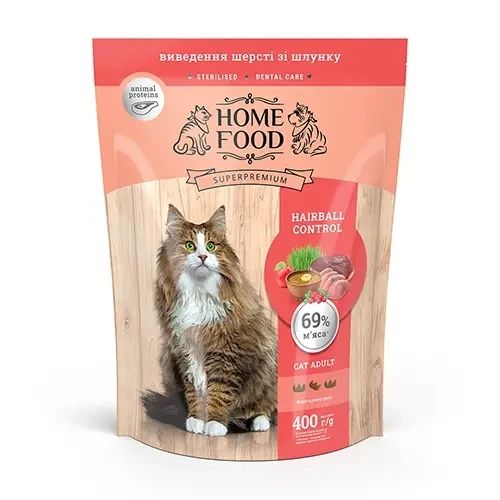 Сухий корм для дорослих котів Home Food виведення вовни зі шлунка з індичкою 400 г 37 фото