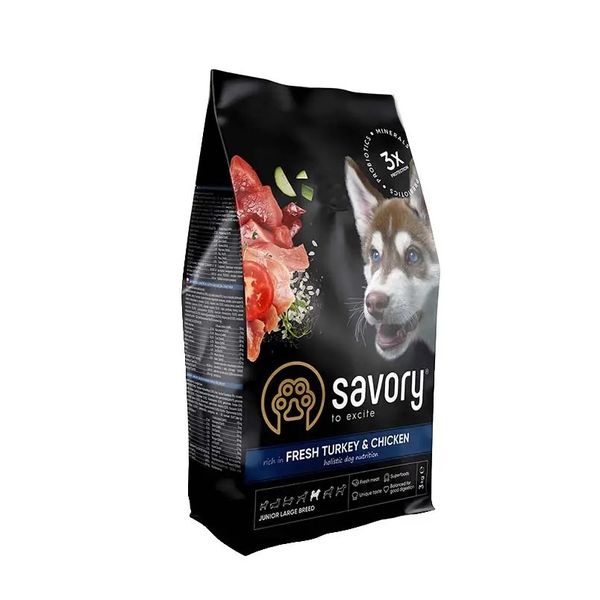 Сухий корм для цуценят великих порід Savory Junior Large Breed Fresh Turkey & Chicken індичка та курка 3 кг 30204 фото