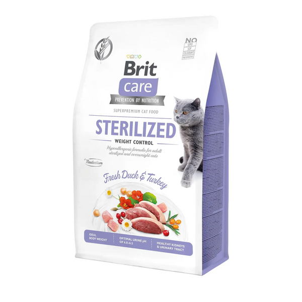 Сухой корм для стерилизованных котов Brit Care Cat GF Sterilized Weight Control утка и индейка 400 г 171295/0808 фото