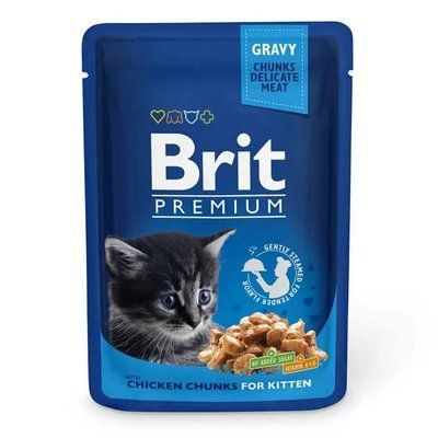 Вологий корм для кошенят Brit Premium Cat Chicken Chunks for Kitten pouch 100 г шматочки курки 100274 /506026 фото
