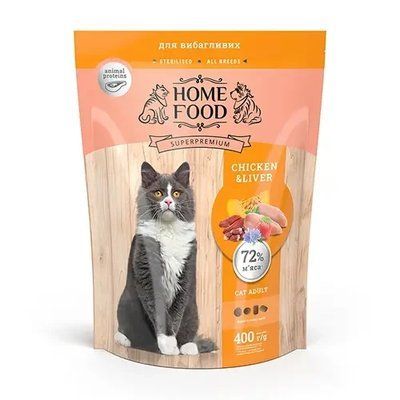 Сухой корм для взрослых привередливых котов Home Food с курицей и печенью 400 г 40 фото