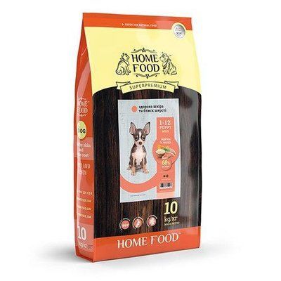 Сухой корм для щенков Home Food PUPPY MINI здоровая кожа и блеск шерсти индейка и лосось 10 кг 5145614 фото