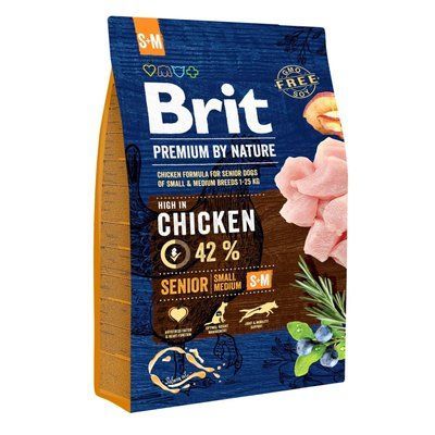 Сухий корм для літніх собак дрібних та середніх порід Brit Premium Senior S+M з куркою 3 кг 170820/6390 фото