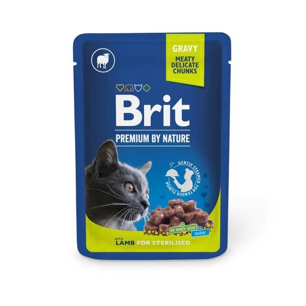 Вологий корм для котів Brit Premium Sterilised pouch 100 г ягнятина 111831 фото