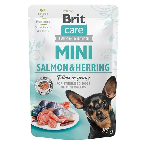 Вологий корм для собак Brit Care Mini pouch 85 г філе в соусі лосось та оселедець 100219/4449 фото