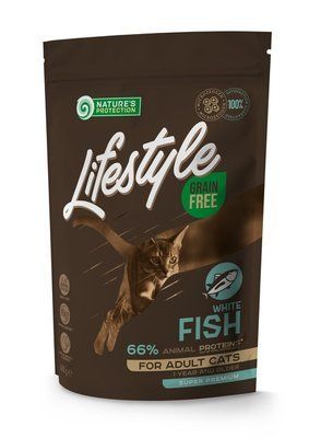 Сухой беззерновой корм для взрослых кошек с белой рыбой Nature's Protection Lifestyle Grain Free White Fish Adult Cat 400 г NPLS45958 фото