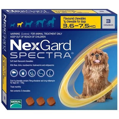 Таблетки від бліх та кліщів Merial NexGard Spectra для собак 3.5-7.5 кг 3 таблетки MER04951 фото