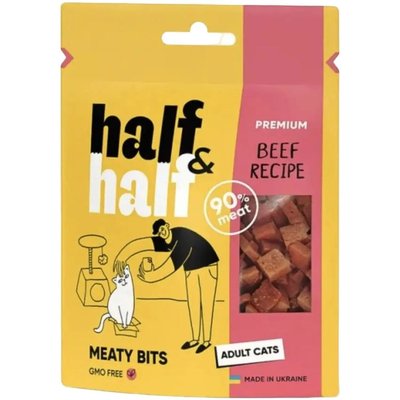 Ласощі для кішок Half & Half у формі м'ясних шматочків з яловичиною 50 г 31861 фото