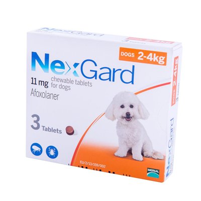 Таблетки от блох и клещей Merial NexGard для собак 2-4 кг 3 таблетки MER04284 фото