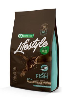 Сухой беззерновой корм для взрослых кошек с белой рыбой Nature's Protection Lifestyle Grain Free White Fish Adult Cat 1.5 кг NPLS45959 фото