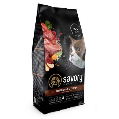 Сухой корм для котов Savory Adult Cat Sensitive Digestion Fresh Lamb & Turkey ягненок и индейка 2 кг 30082 фото