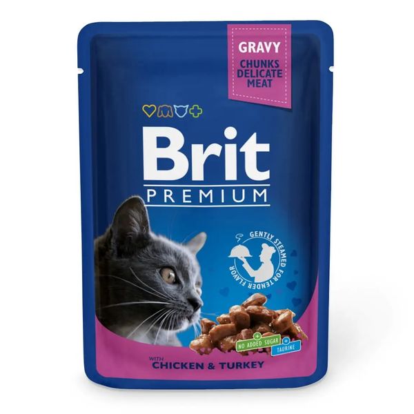 Вологий корм для кішок Brit Premium Cat Chicken & Turkey pouch 100 г курка та індичка 100273 /506019 фото