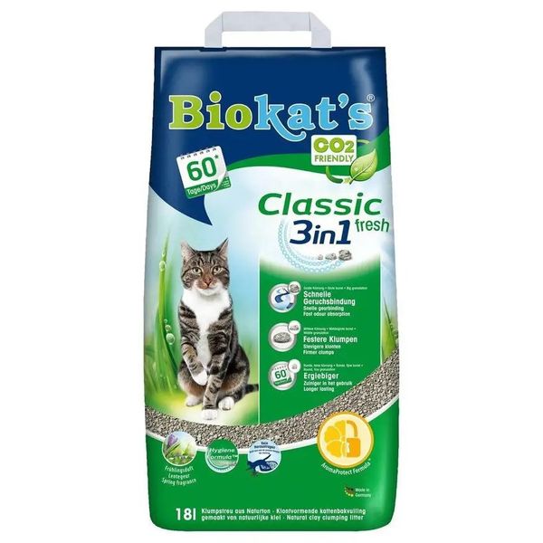 Наповнювач туалету для котів Biokat&s Classic Fresh 3in1 18 л (бентонітовий) G-613796 фото