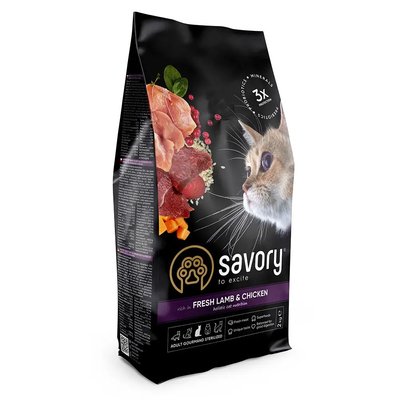 Сухий корм для стерилізованих котів Savory Adult Cat Steril Fresh Lamb & Chicken ягня та курка 2 кг 30112 фото