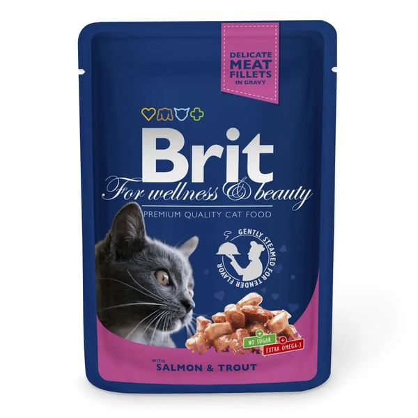 Вологий корм для котів Brit Premium Salmon & Trout pouch 100 г лосось та форель 100271 /505999 фото